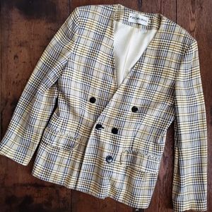 Vintage Yellow Plaid Double-Breasted Suit Jacket